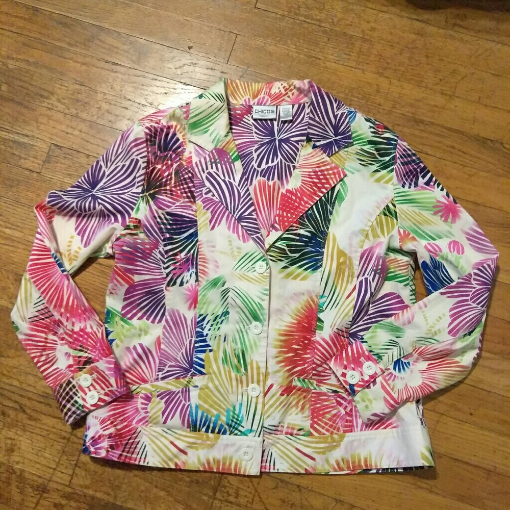 Size 2 CHICO'S multicolor palm print khaki…